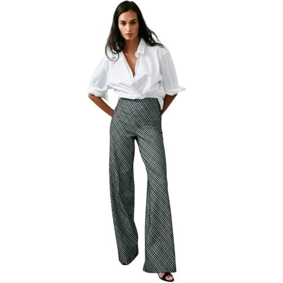 Medium Spanx Perfect Fit Ponte Jacquard Wide-Leg Pants Check Plaid High-Waist - Picture 1 of 13